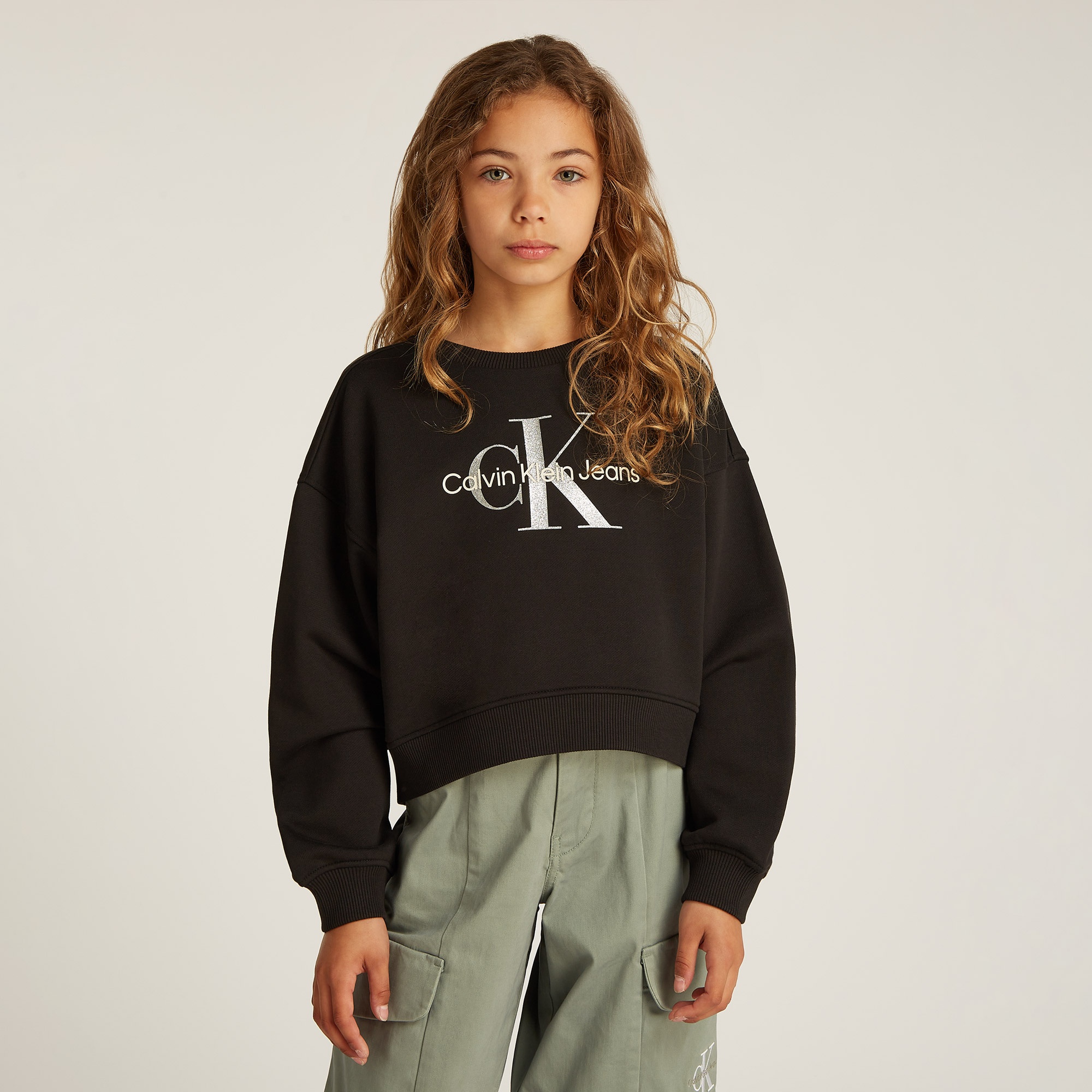 Calvin Klein Glitter Monologo Çocuk Siyah Sweatshirt