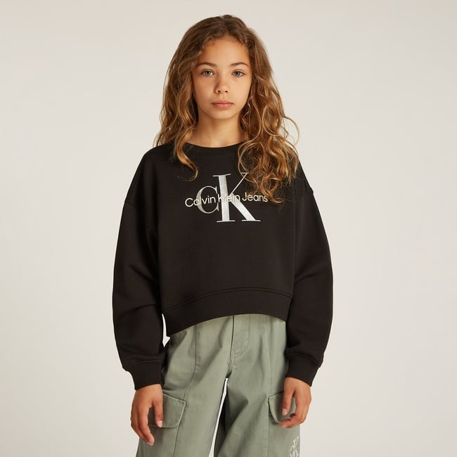  Calvin Klein Glitter Monologo Çocuk Siyah Sweatshirt
