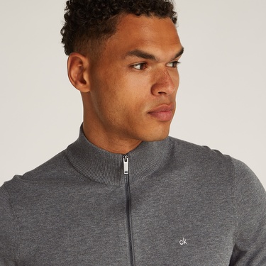  Calvin Klein Cotton Silk Blend Zip Jaet Erkek Gri Triko