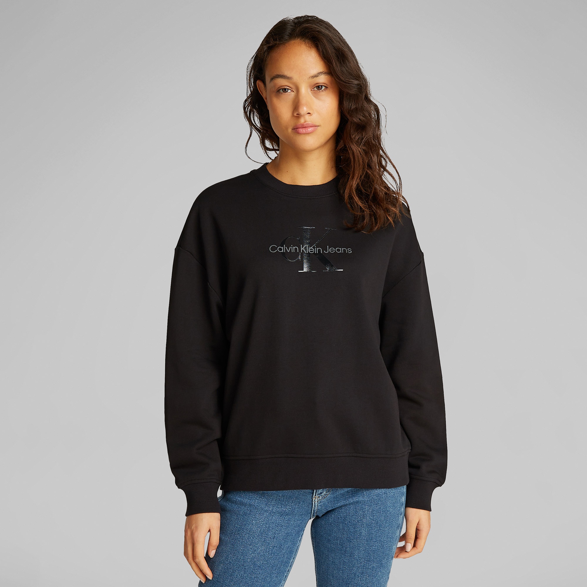 Calvin Klein Glossy Monologo Regular Kadın Siyah Sweatshirt