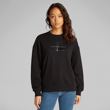  Calvin Klein Glossy Monologo Regular Kadın Siyah Sweatshirt