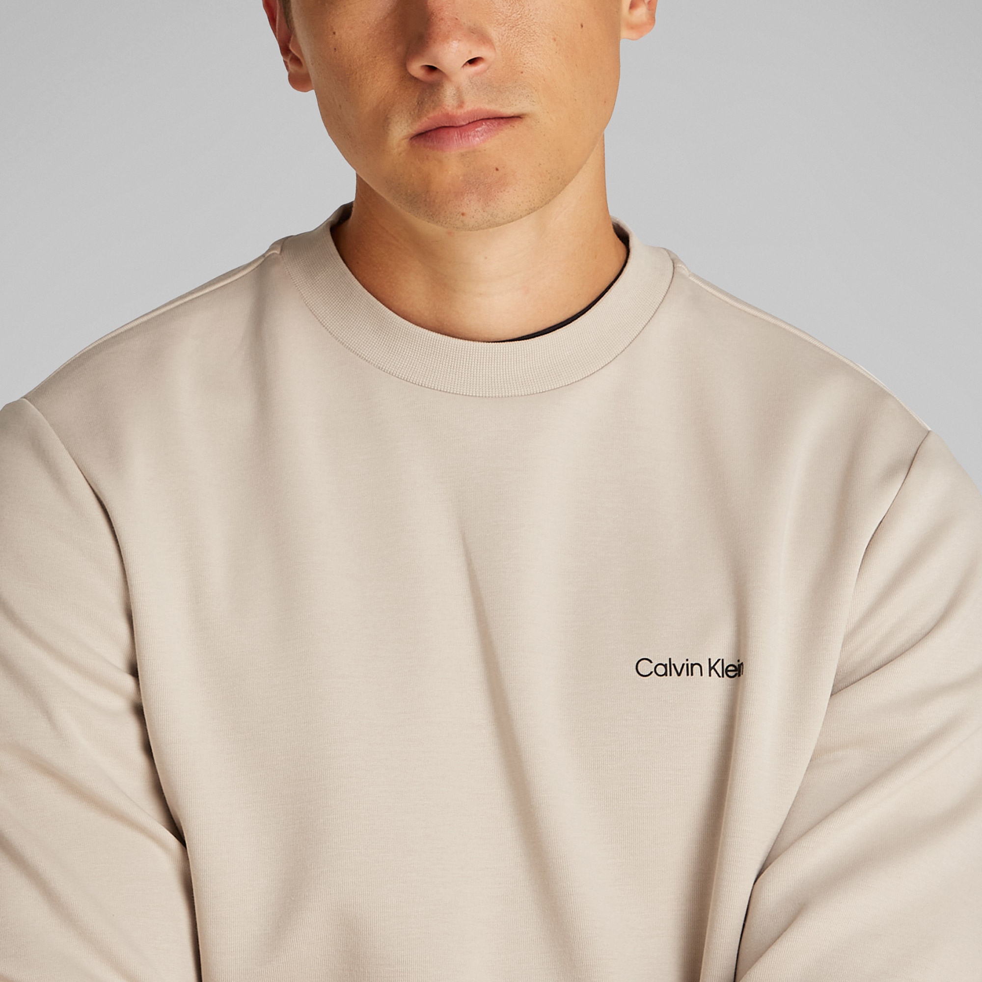 Calvin Klein Micro Logo Repreve Erkek Bej Sweatshirt
