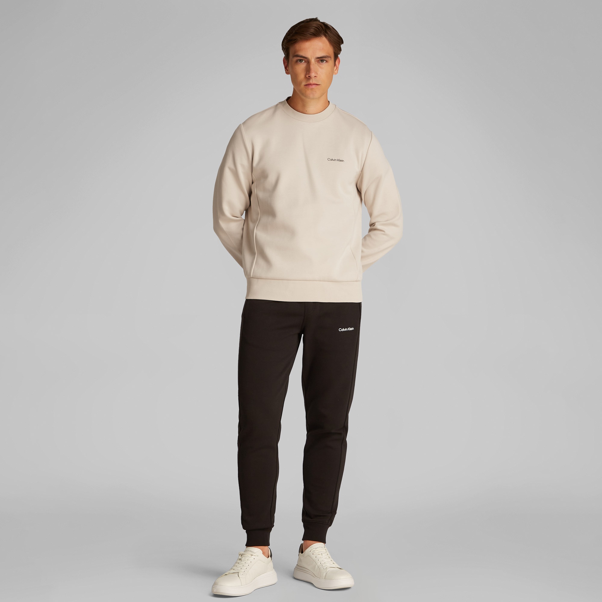 Calvin Klein Micro Logo Repreve Erkek Bej Sweatshirt