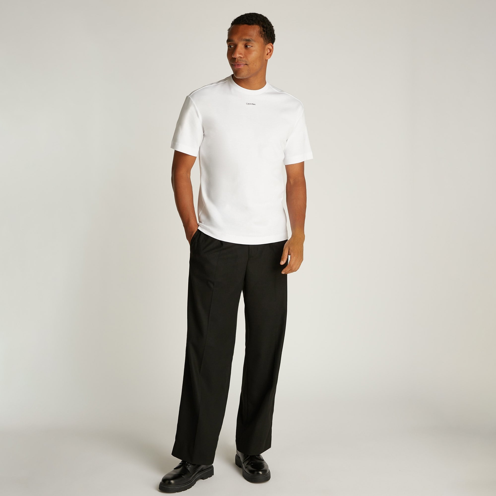 Calvin Klein Nano Logo İnterlo Erkek Beyaz T-Shirt