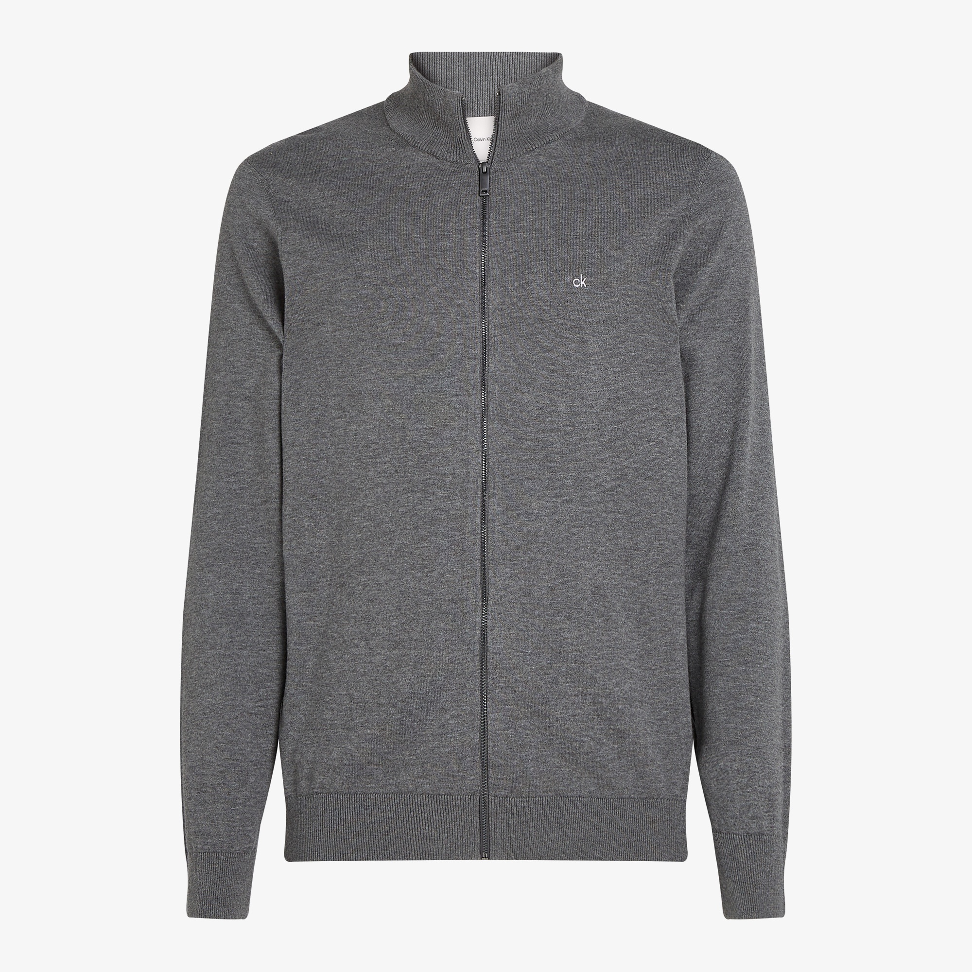 Calvin Klein Cotton Silk Blend Zip Jaet Erkek Gri Triko