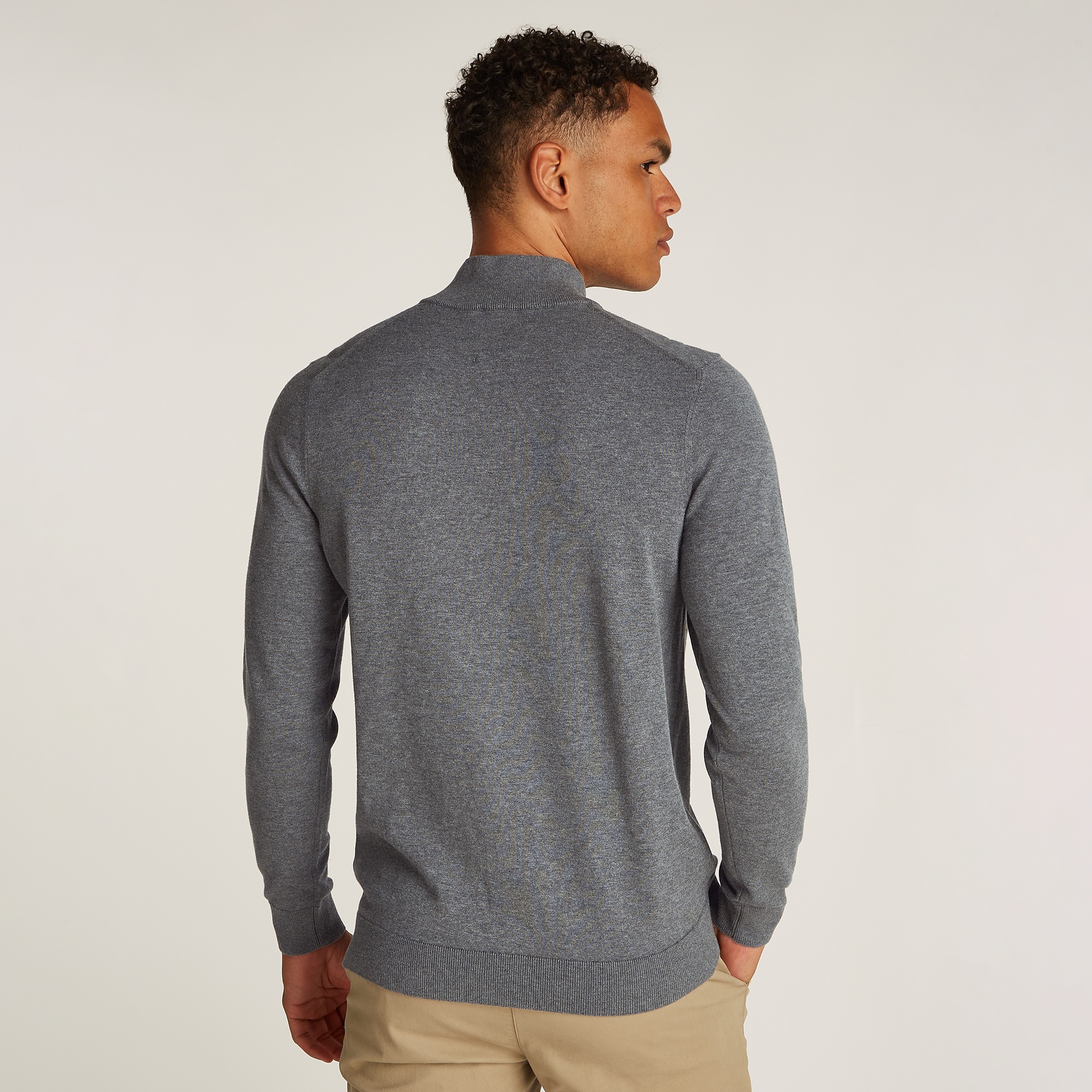 Calvin Klein Cotton Silk Blend Zip Jaet Erkek Gri Triko