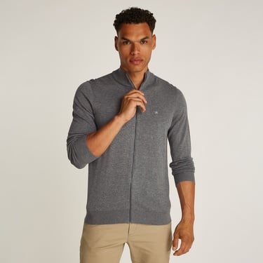 Calvin Klein Cotton Silk Blend Zip Jaet Erkek Gri Triko