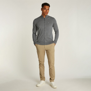  Calvin Klein Cotton Silk Blend Zip Jaet Erkek Gri Triko