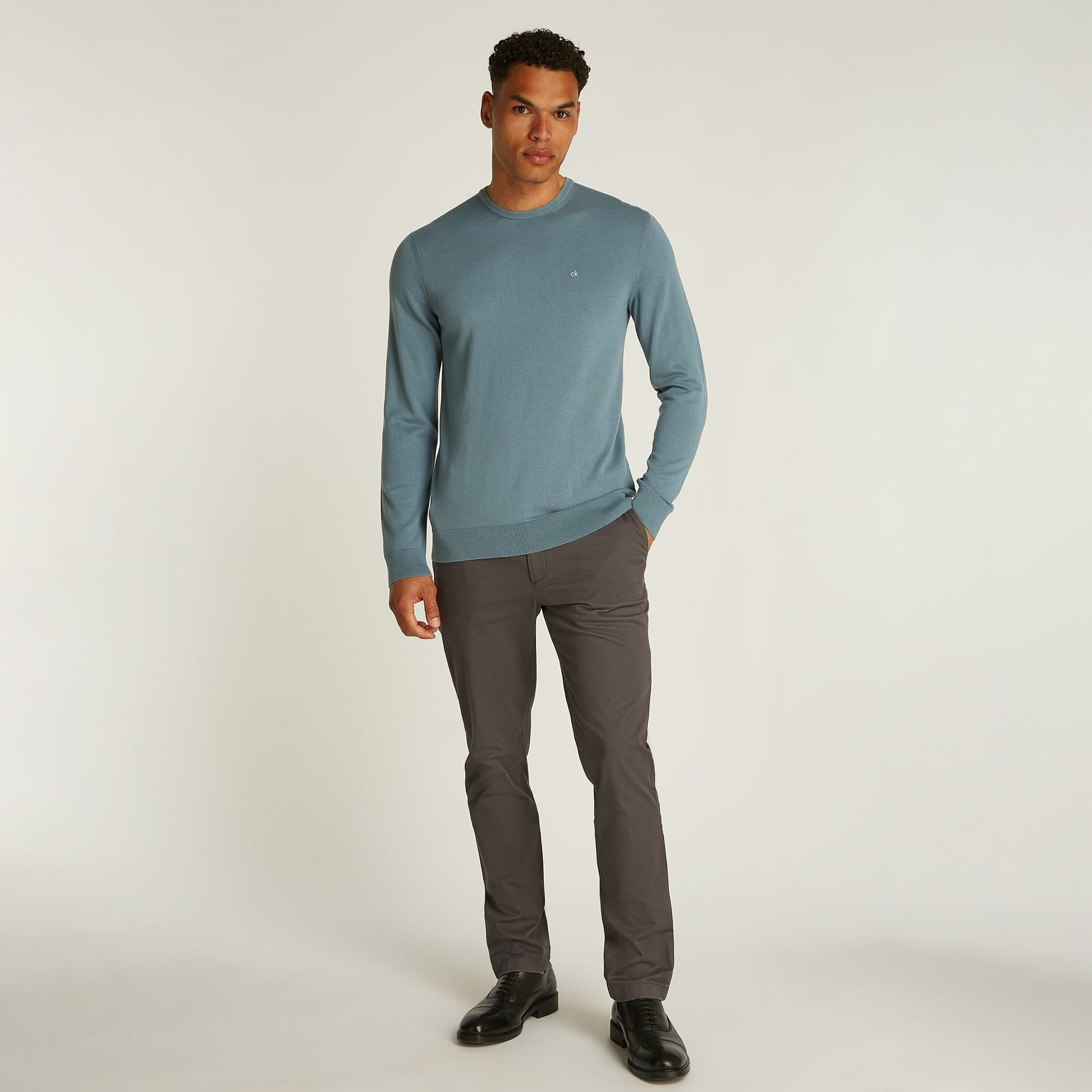 Calvin Klein Cotton Silk Blend Cn Sweater Erkek Mavi Triko