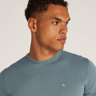  Calvin Klein Cotton Silk Blend Cn Sweater Erkek Mavi Triko
