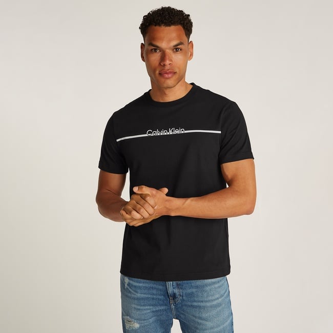  Calvin Klein Split Line Logo Erkek Siyah T-Shirt