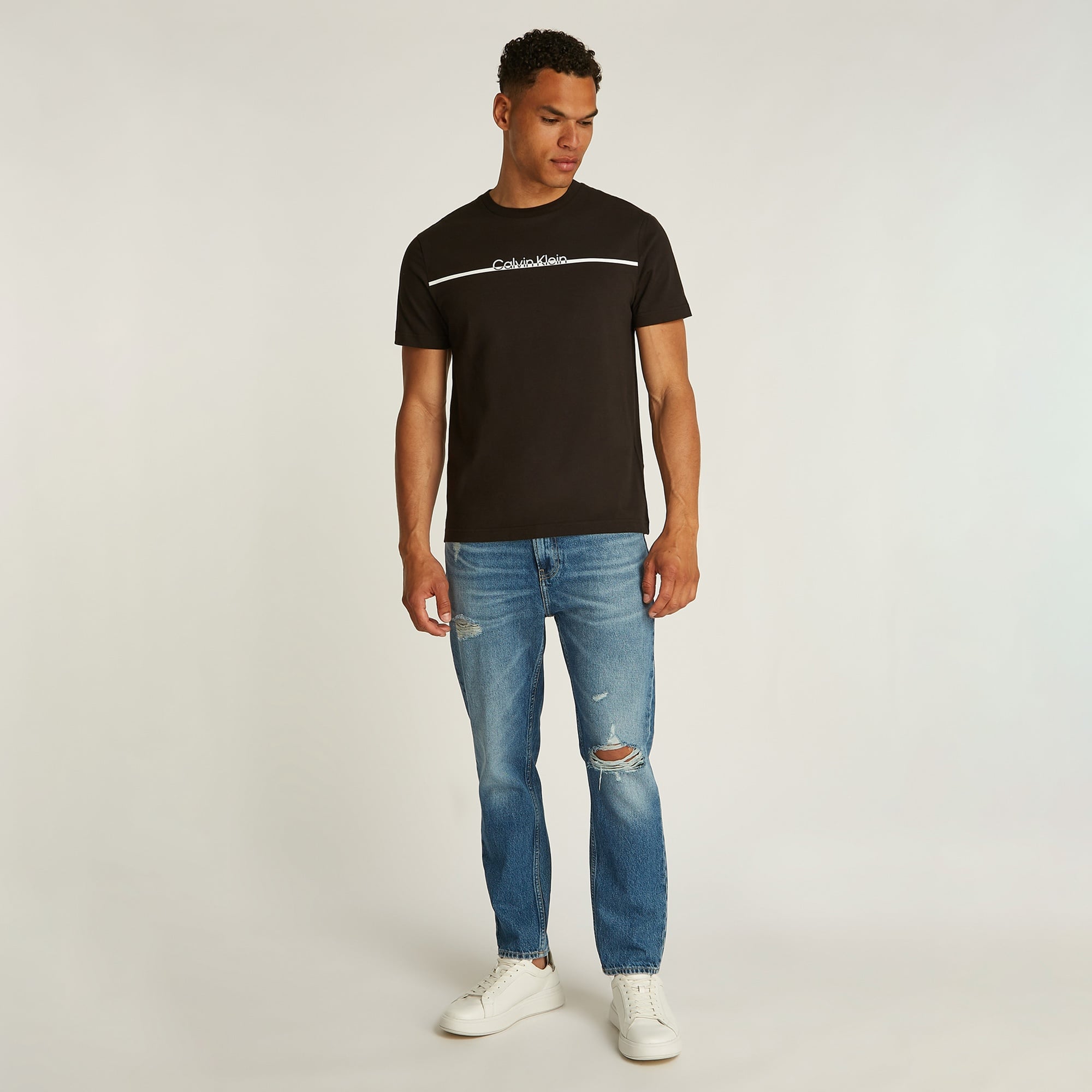Calvin Klein Split Line Logo Erkek Siyah T-Shirt