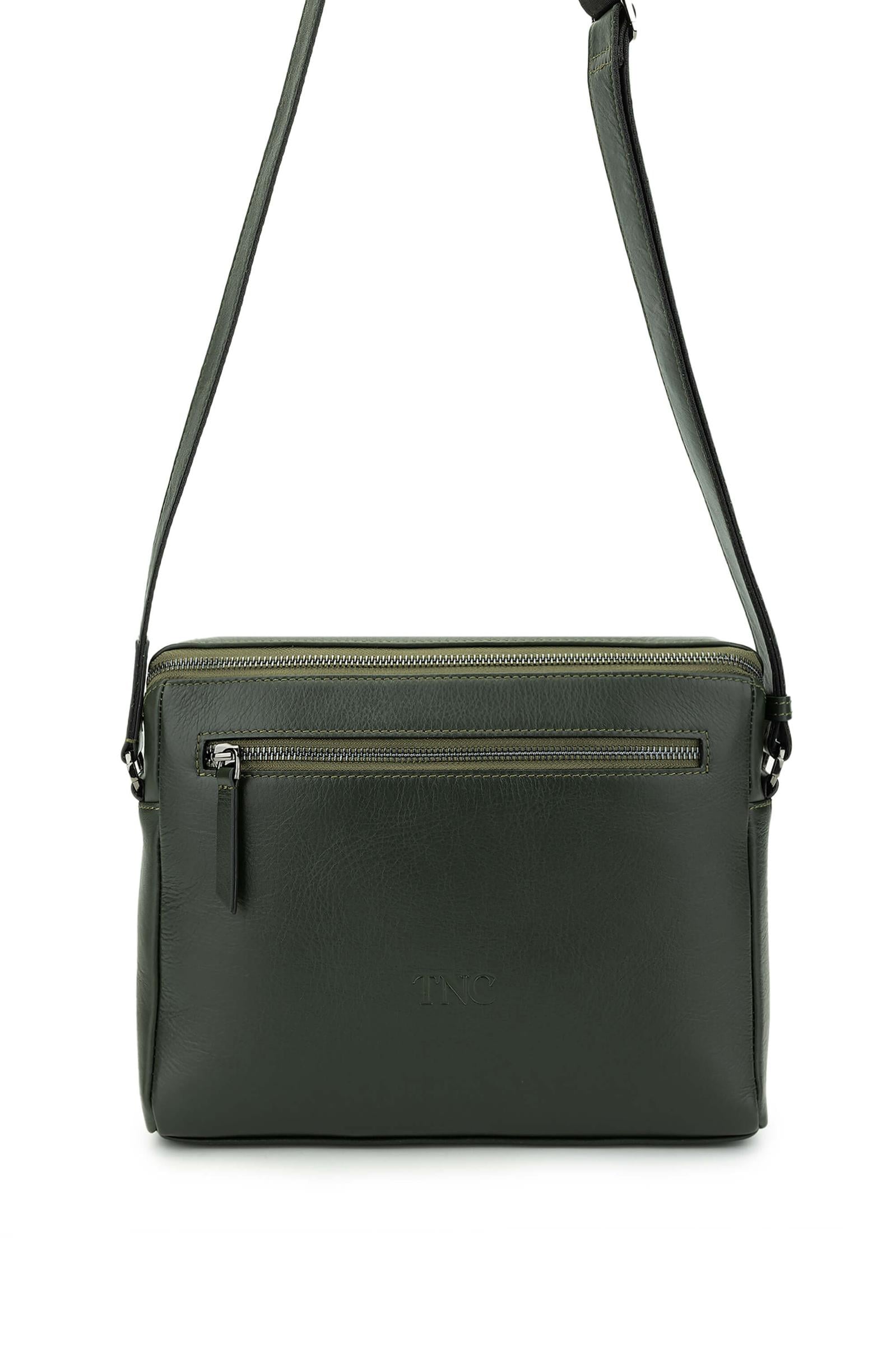  Tamer Tanca Erkek Hakiki Deri Yeşil Postacı Çanta