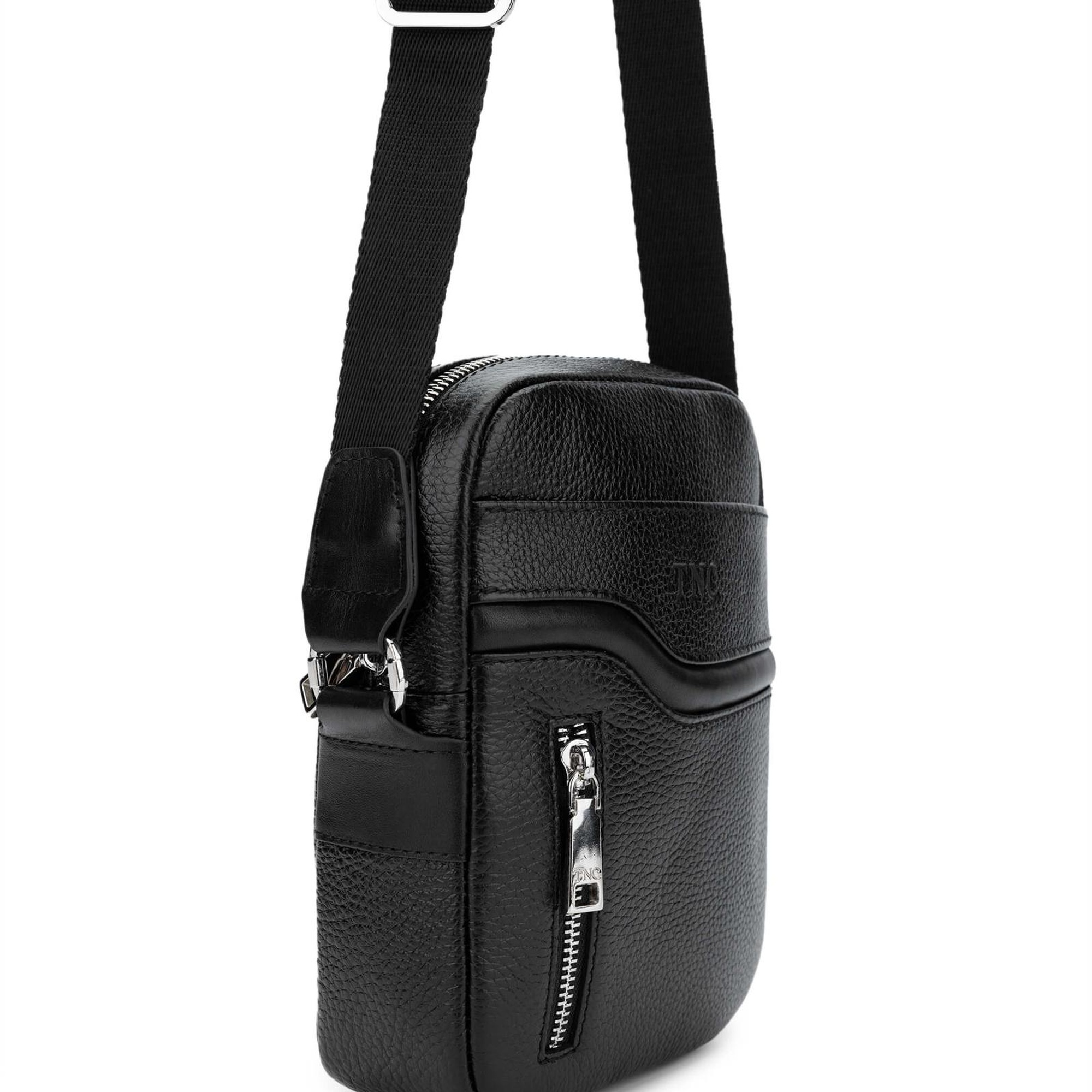 Tamer Tanca Erkek Hakiki Deri Siyah Floter Postacı Çanta