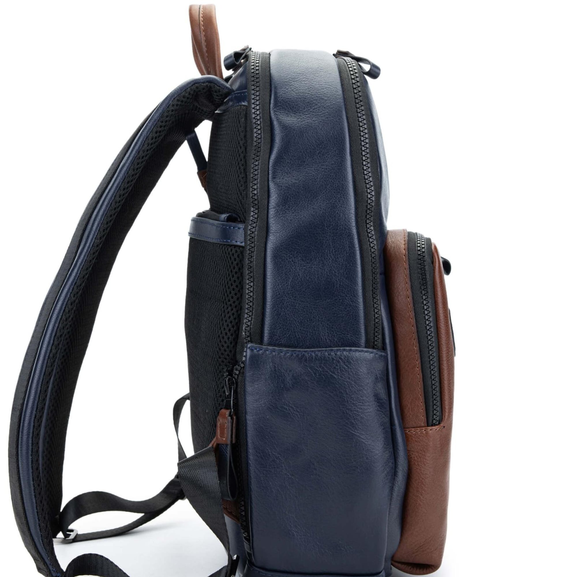 Tamer Tanca Erkek Hakiki Deri Lacivert/Taba Sırt Çantası