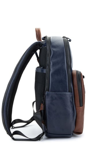  Tamer Tanca Erkek Hakiki Deri Lacivert/Taba Sırt Çantası