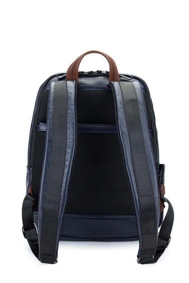  Tamer Tanca Erkek Hakiki Deri Lacivert/Taba Sırt Çantası