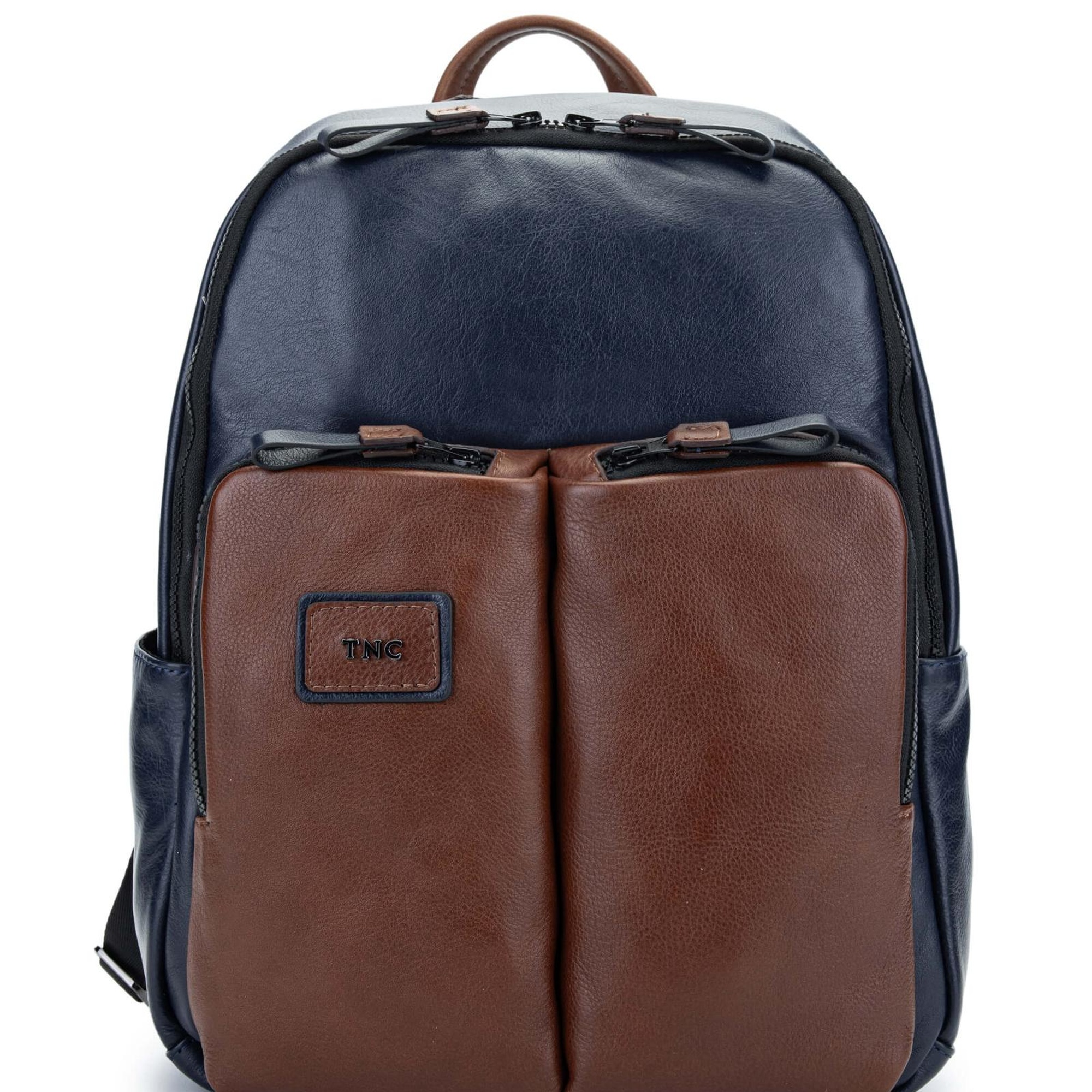 Tamer Tanca Erkek Hakiki Deri Lacivert/Taba Sırt Çantası