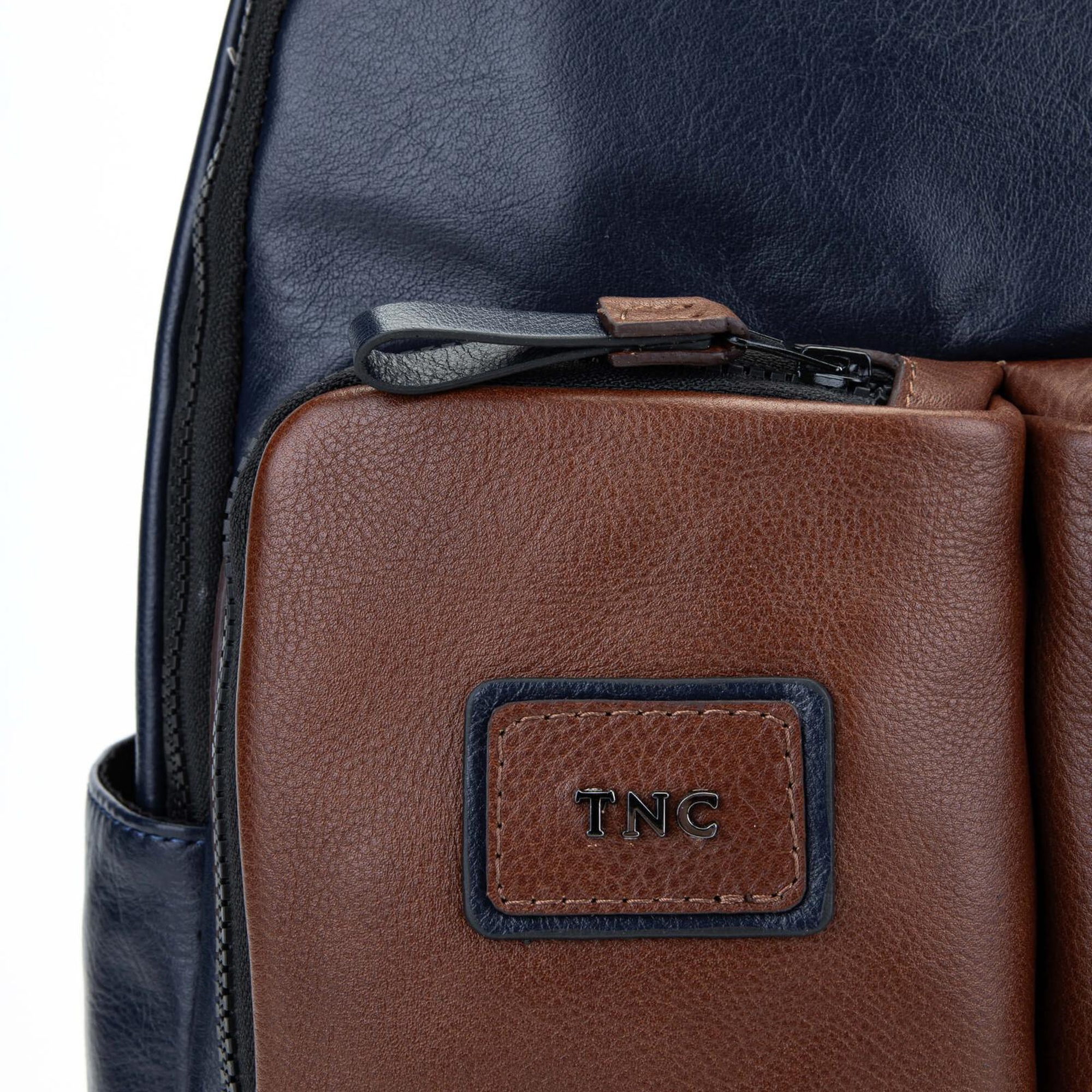 Tamer Tanca Erkek Hakiki Deri Lacivert/Taba Sırt Çantası