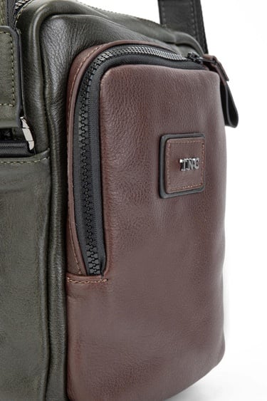  Tamer Tanca Erkek Hakiki Deri Yeşil/Kahverengi Postacı Çanta
