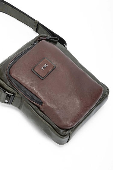  Tamer Tanca Erkek Hakiki Deri Yeşil/Kahverengi Postacı Çanta