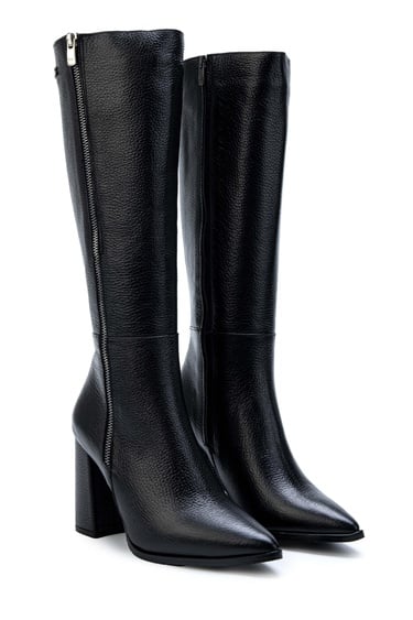  Tamer Tanca Kadın Hakiki Deri Siyah Floter Klasik Çizme