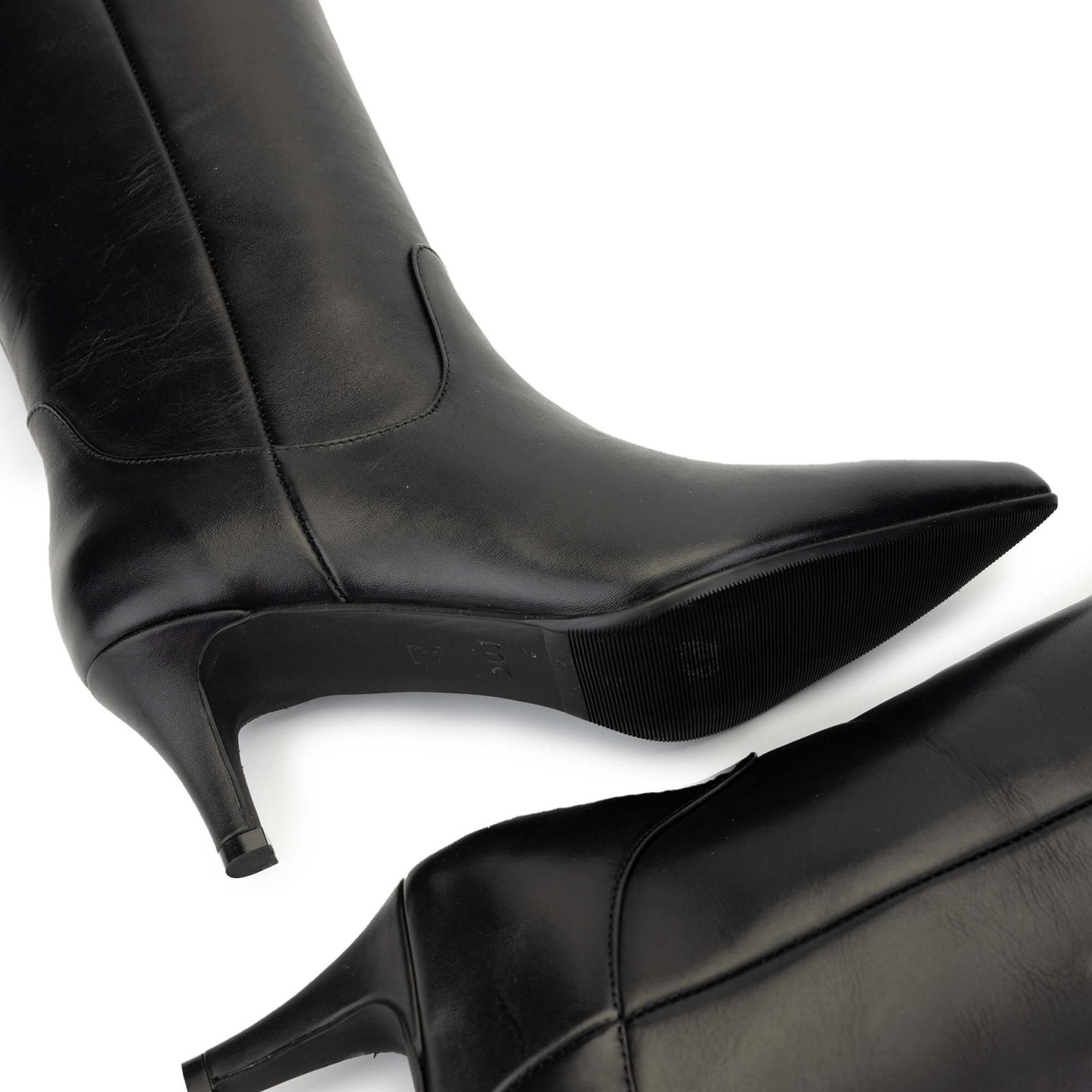 Tamer Tanca Kadın Hakiki Deri Siyah Deri Topuklu Çizme