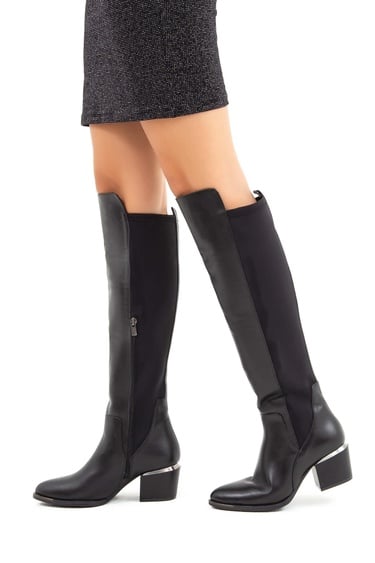  Tamer Tanca Kadın Hakiki Deri Siyah Klasik Çizme