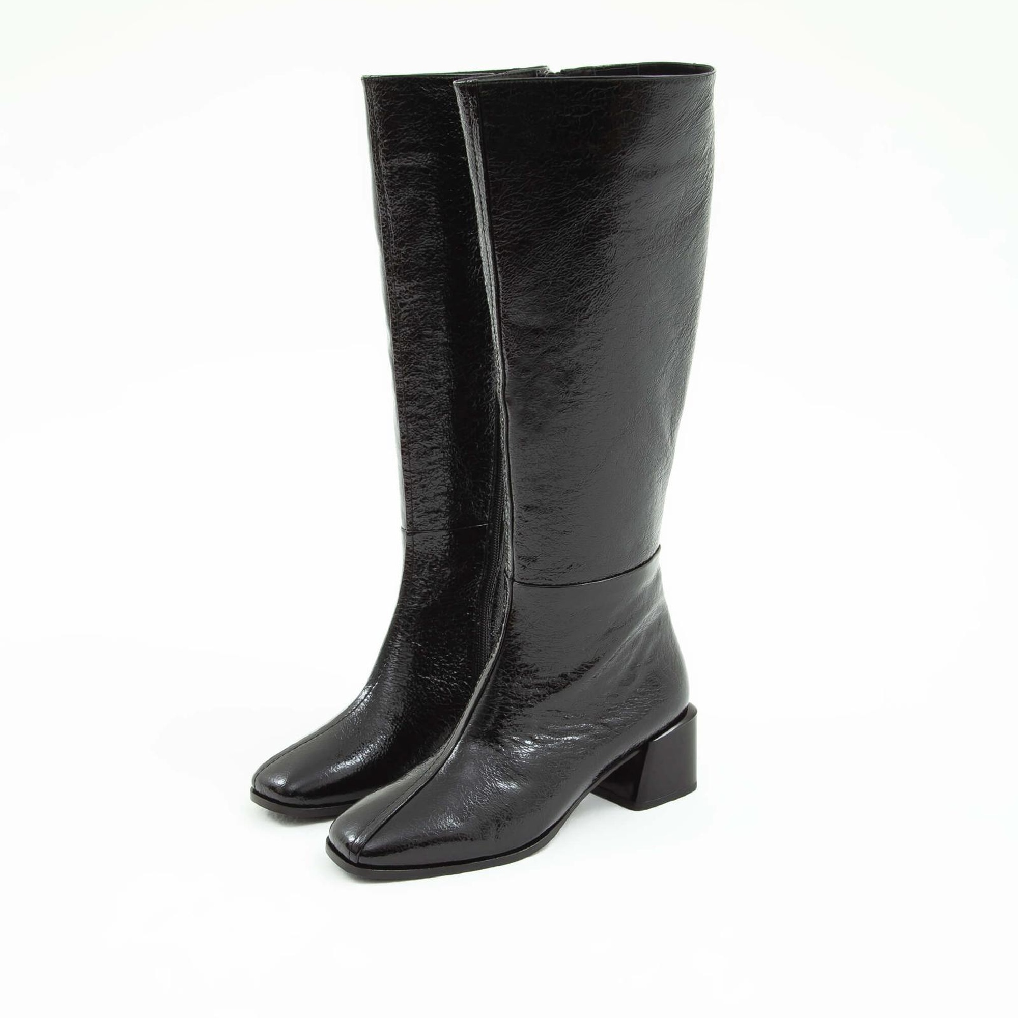 Tamer Tanca Kadın Hakiki Deri Siyah Rugan Topuklu Çizme