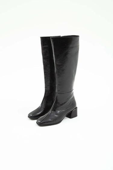  Tamer Tanca Kadın Hakiki Deri Siyah Rugan Topuklu Çizme