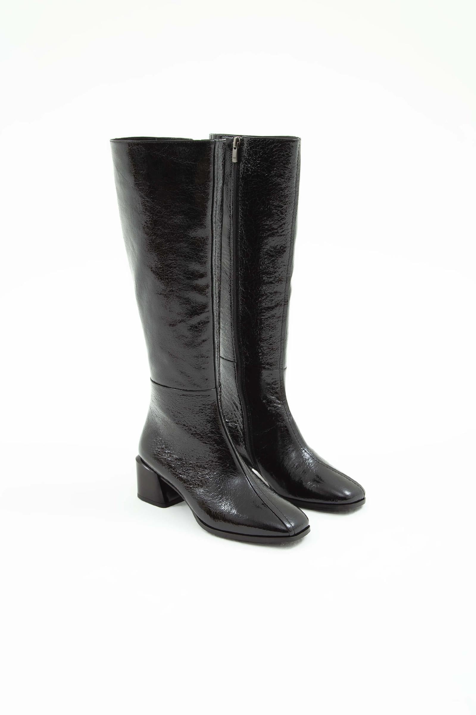  Tamer Tanca Kadın Hakiki Deri Siyah Rugan Topuklu Çizme