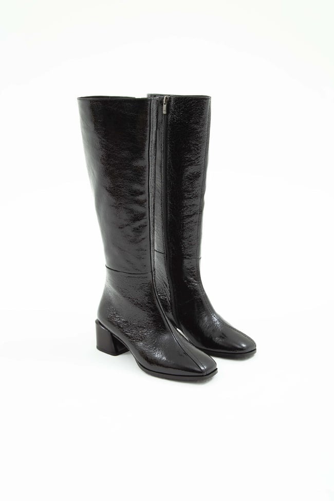  Tamer Tanca Kadın Hakiki Deri Siyah Rugan Topuklu Çizme