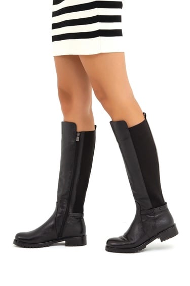  Tamer Tanca Kadın Hakiki Deri Siyah Floter Casual Çizme