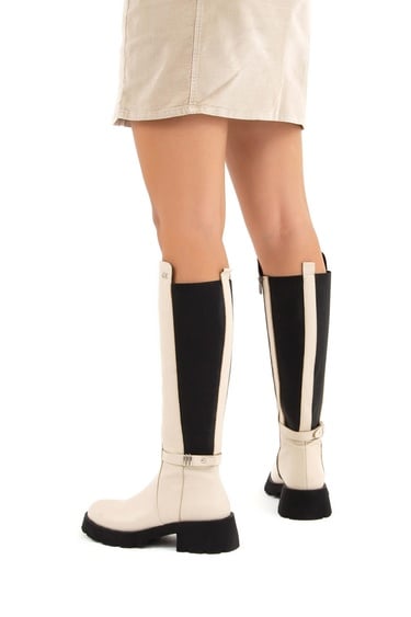  Tamer Tanca Kadın Hakiki Deri Bej Casual Çizme