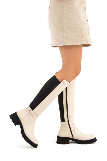  Tamer Tanca Kadın Hakiki Deri Bej Casual Çizme