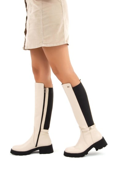  Tamer Tanca Kadın Hakiki Deri Bej Casual Çizme