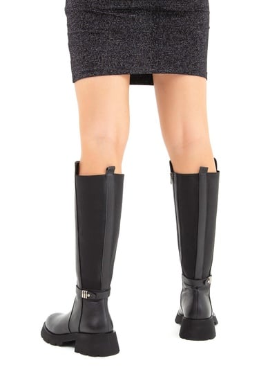  Tamer Tanca Kadın Hakiki Deri Siyah Floter Casual Çizme