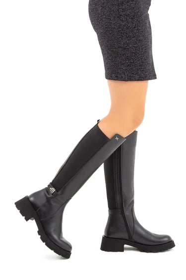  Tamer Tanca Kadın Hakiki Deri Siyah Floter Casual Çizme