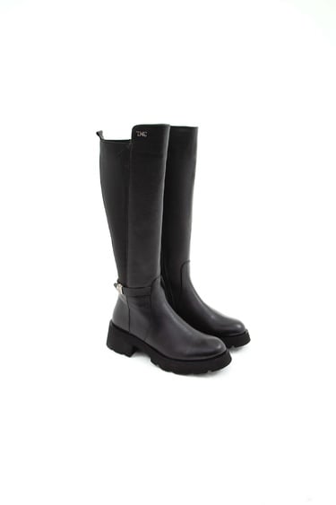  Tamer Tanca Kadın Hakiki Deri Siyah Floter Casual Çizme