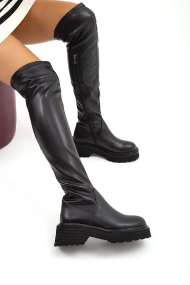  Tamer Tanca Kadın Hakiki Deri Siyah Casual Çizme