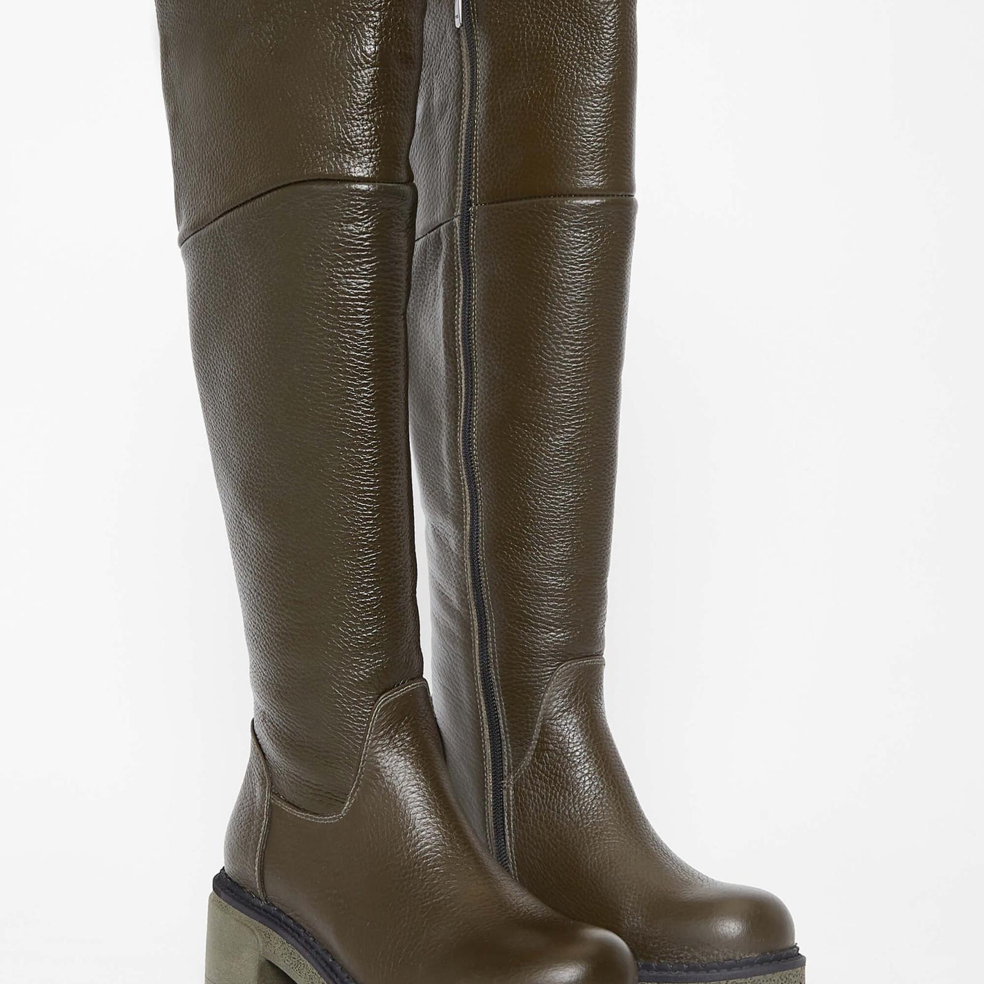 Tamer Tanca Kadın Hakiki Deri Haki Casual Çizme