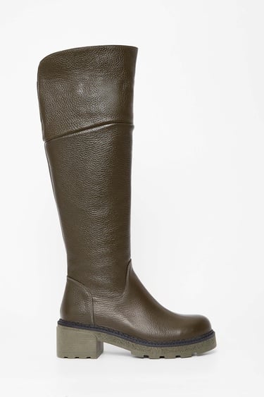  Tamer Tanca Kadın Hakiki Deri Haki Casual Çizme