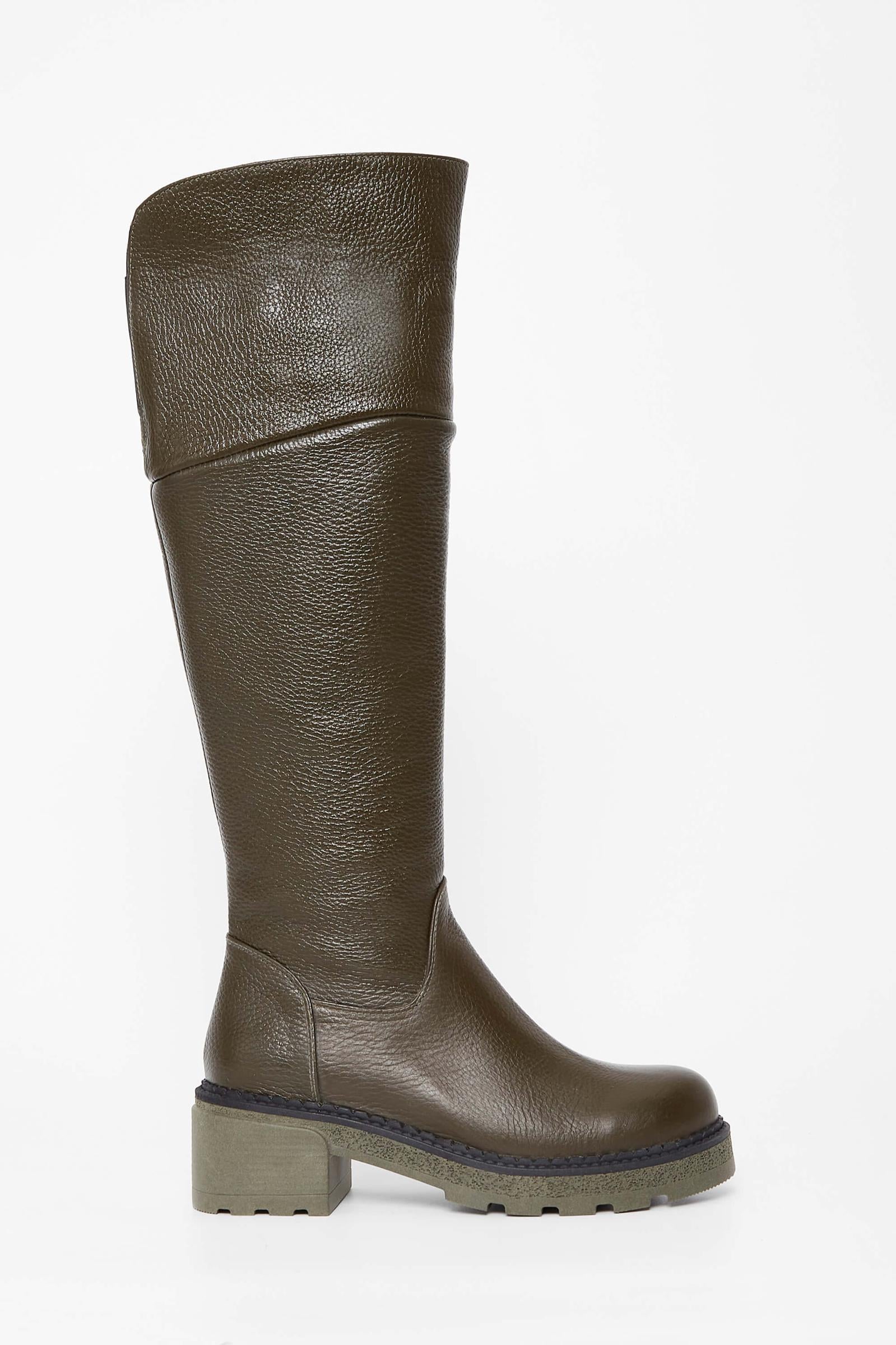  Tamer Tanca Kadın Hakiki Deri Haki Casual Çizme