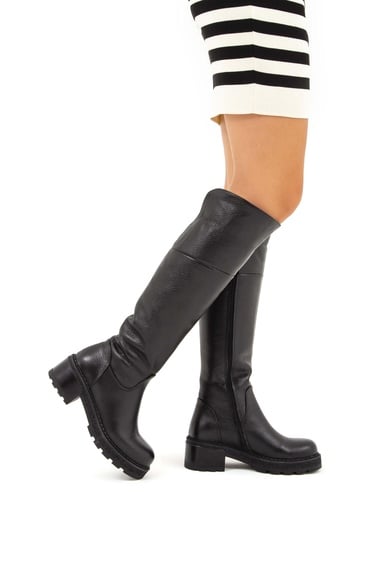  Tamer Tanca Kadın Hakiki Deri Siyah Floter Casual Çizme