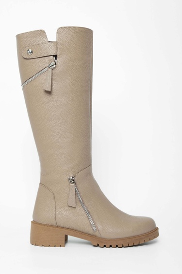  Tamer Tanca Kadın Hakiki Deri Bej Casual Çizme