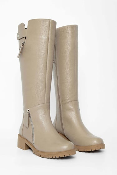  Tamer Tanca Kadın Hakiki Deri Bej Casual Çizme