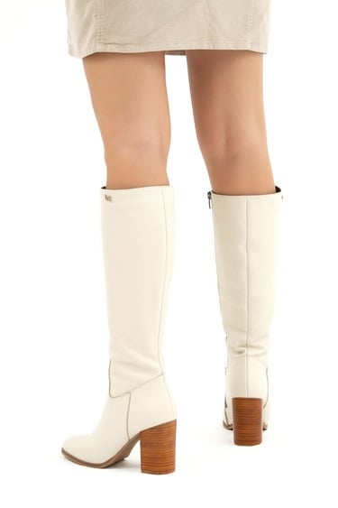  Tamer Tanca Kadın Hakiki Deri Bej Floter Klasik Çizme