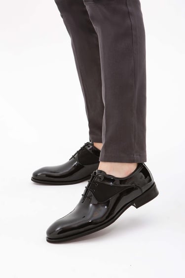  Tamer Tanca Erkek Hakiki Deri Siyah Rugan Klasik Ayakkabı