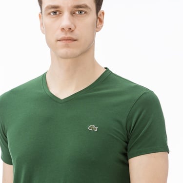  Lacoste Erkek Slim Fit V Yaka Yeşil T-Shirt