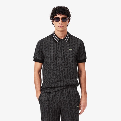  Lacoste Erkek Classic Fit Monogram Siyah Polo